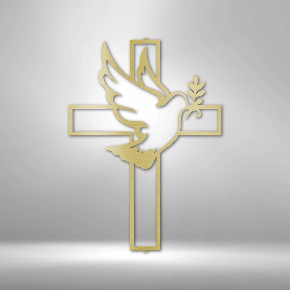 Peaceful Dove and Cross Steel SignCustomly Gifts