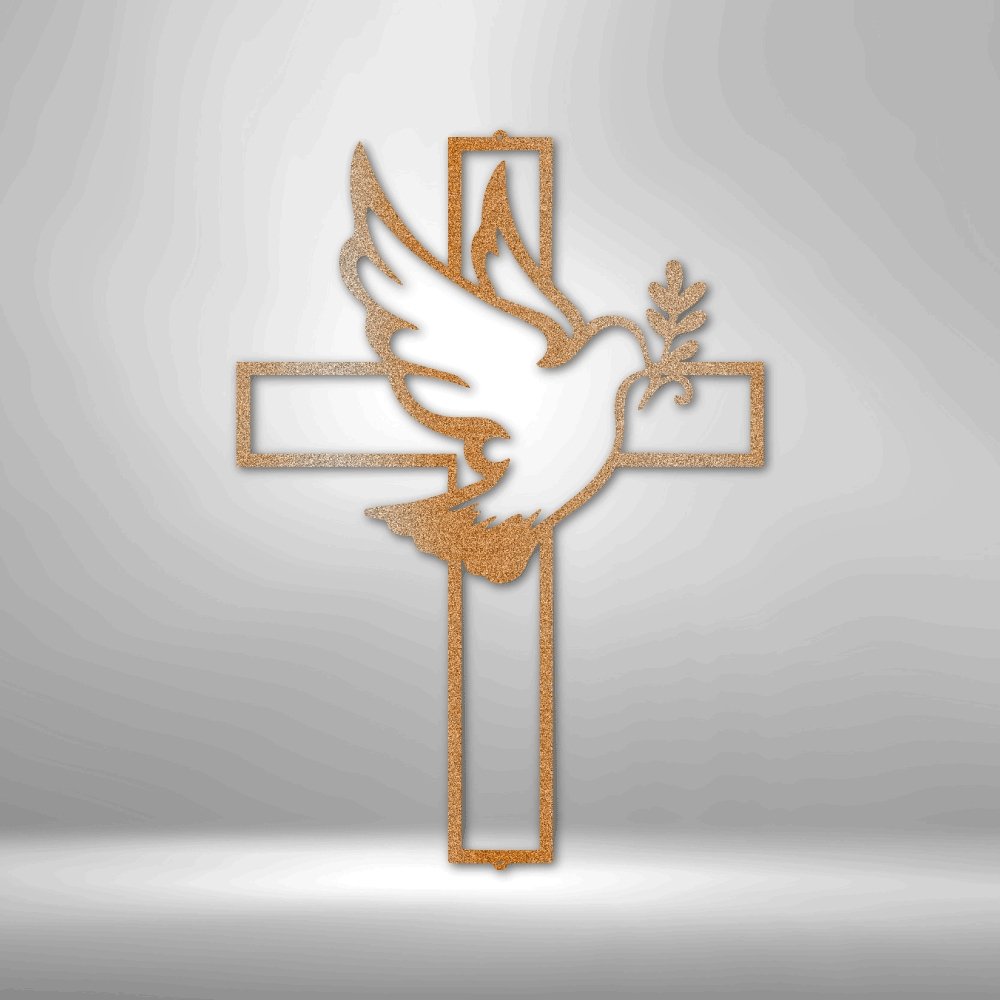 Peaceful Dove and Cross Steel SignCustomly Gifts