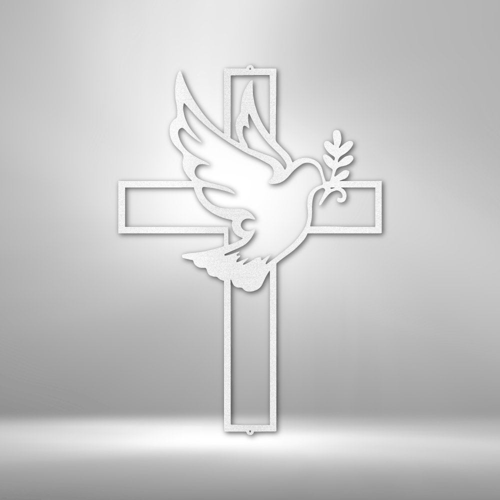 Peaceful Dove and Cross Steel SignCustomly Gifts