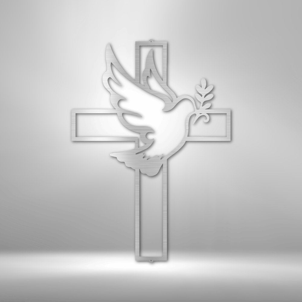 Peaceful Dove and Cross Steel SignCustomly Gifts