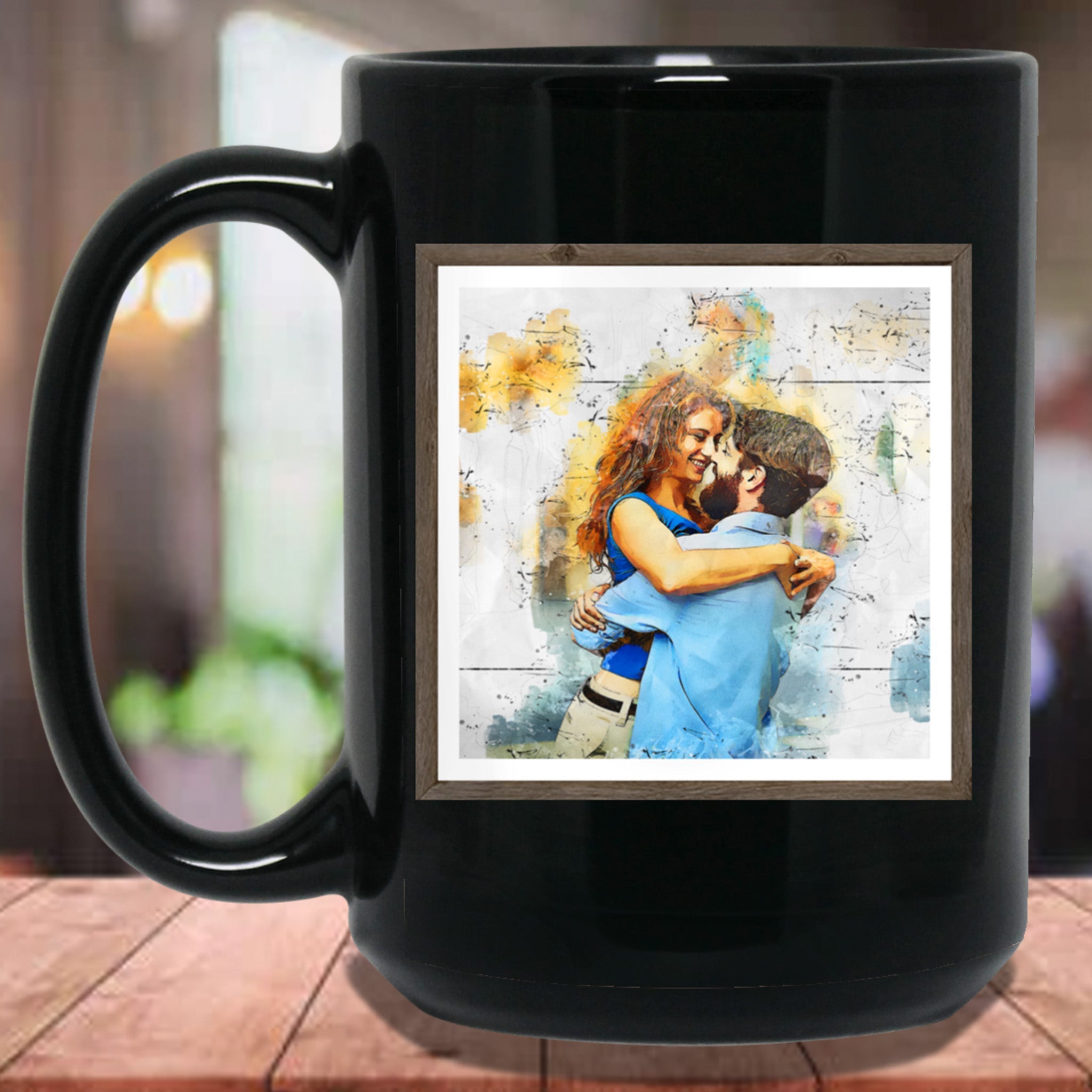 Pen and Watercolor Personalized Black Coffee MugsCustomly Gifts