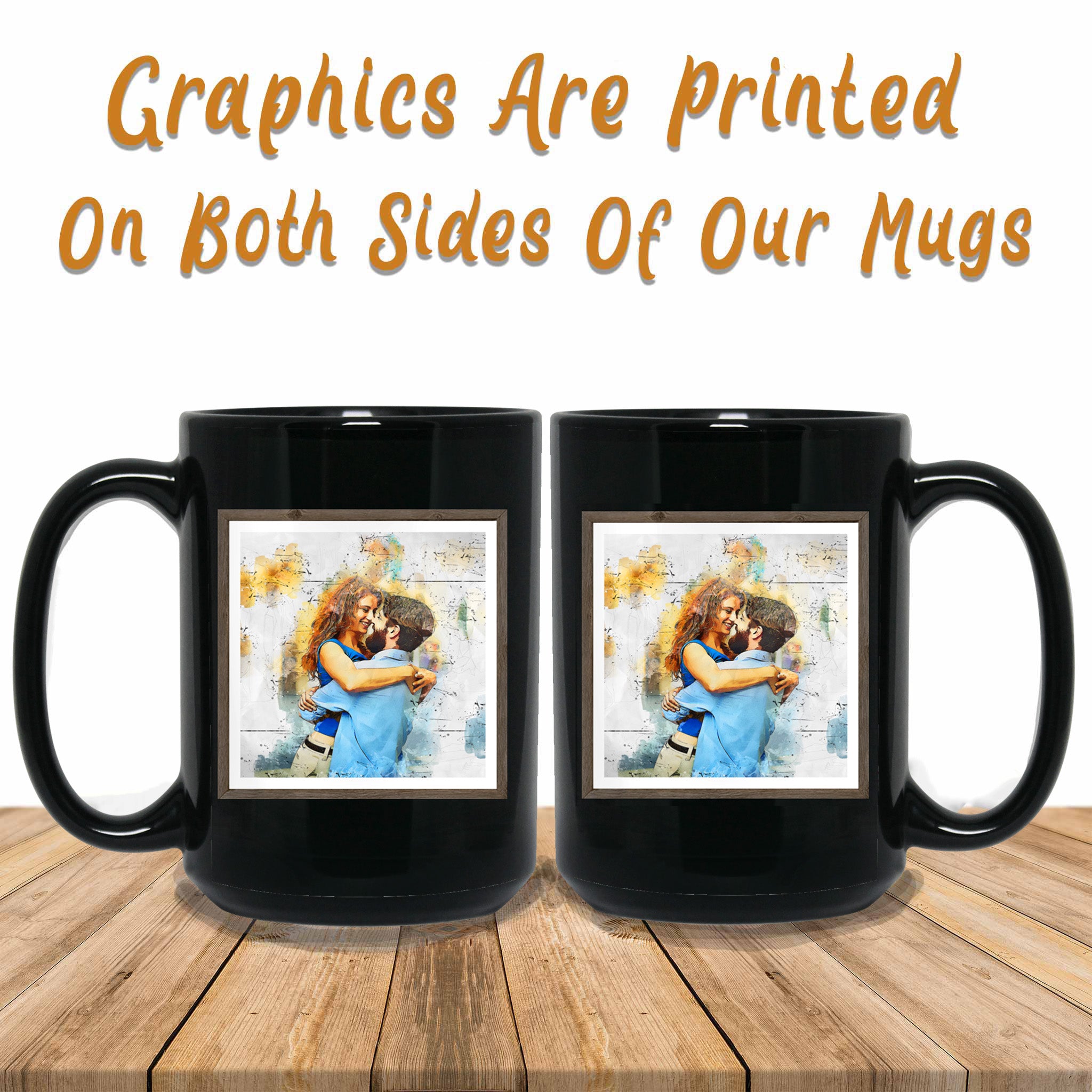 Pen and Watercolor Personalized Black Coffee MugsCustomly Gifts