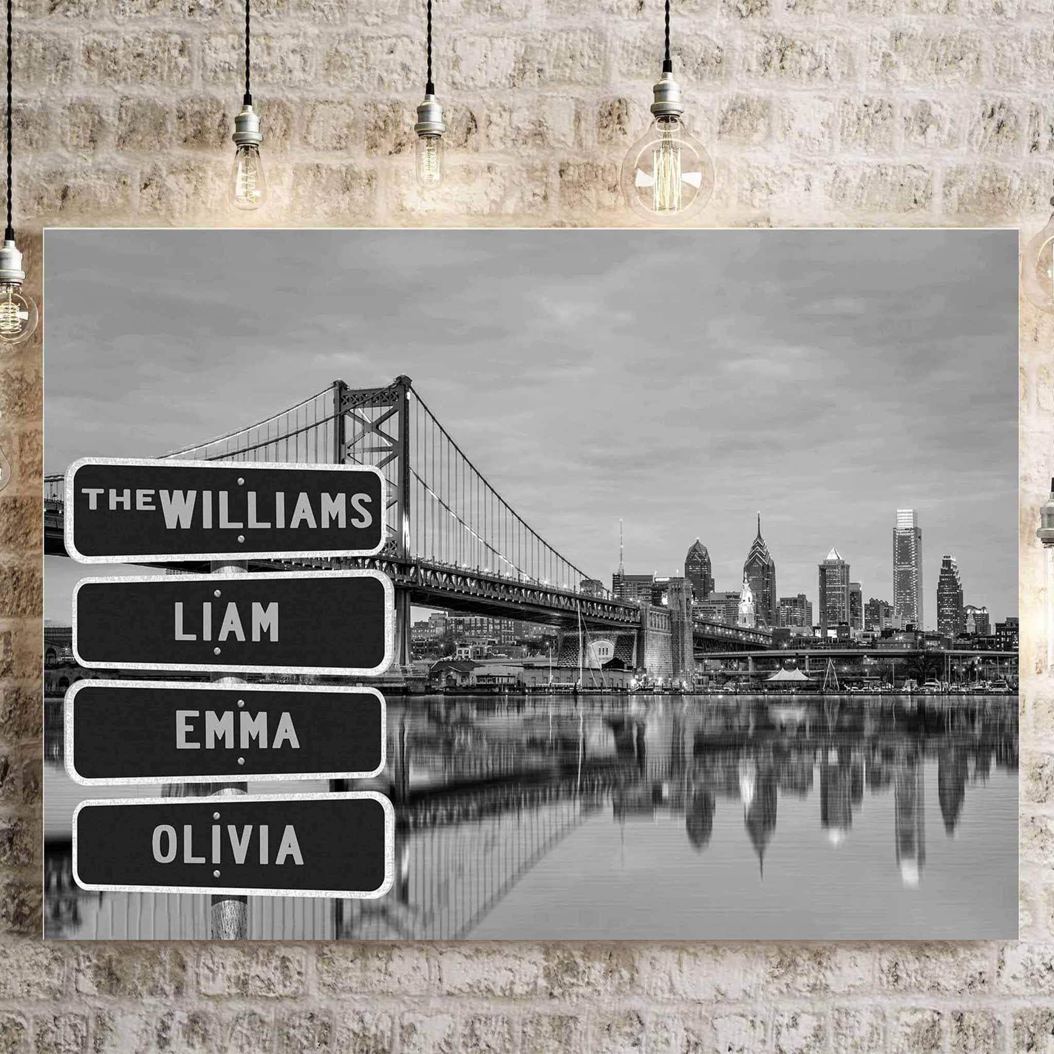 Philadelphia Benjamin Franklin Bridge B&W Multiple Names Personalized Street Sign CanvasCustomly Gifts