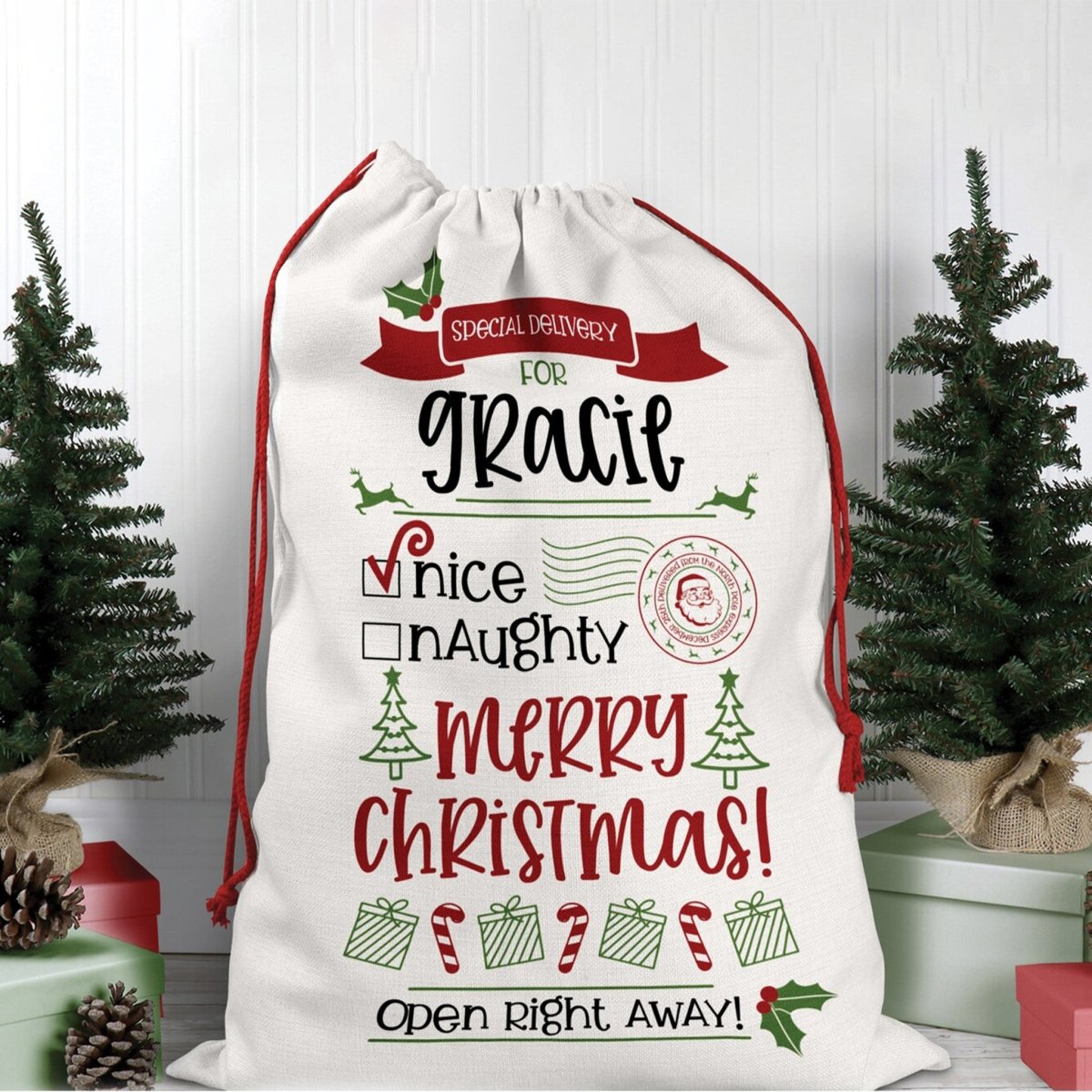 Playful Santa Personalized Christmas Gift Delivery SackCustomly Gifts