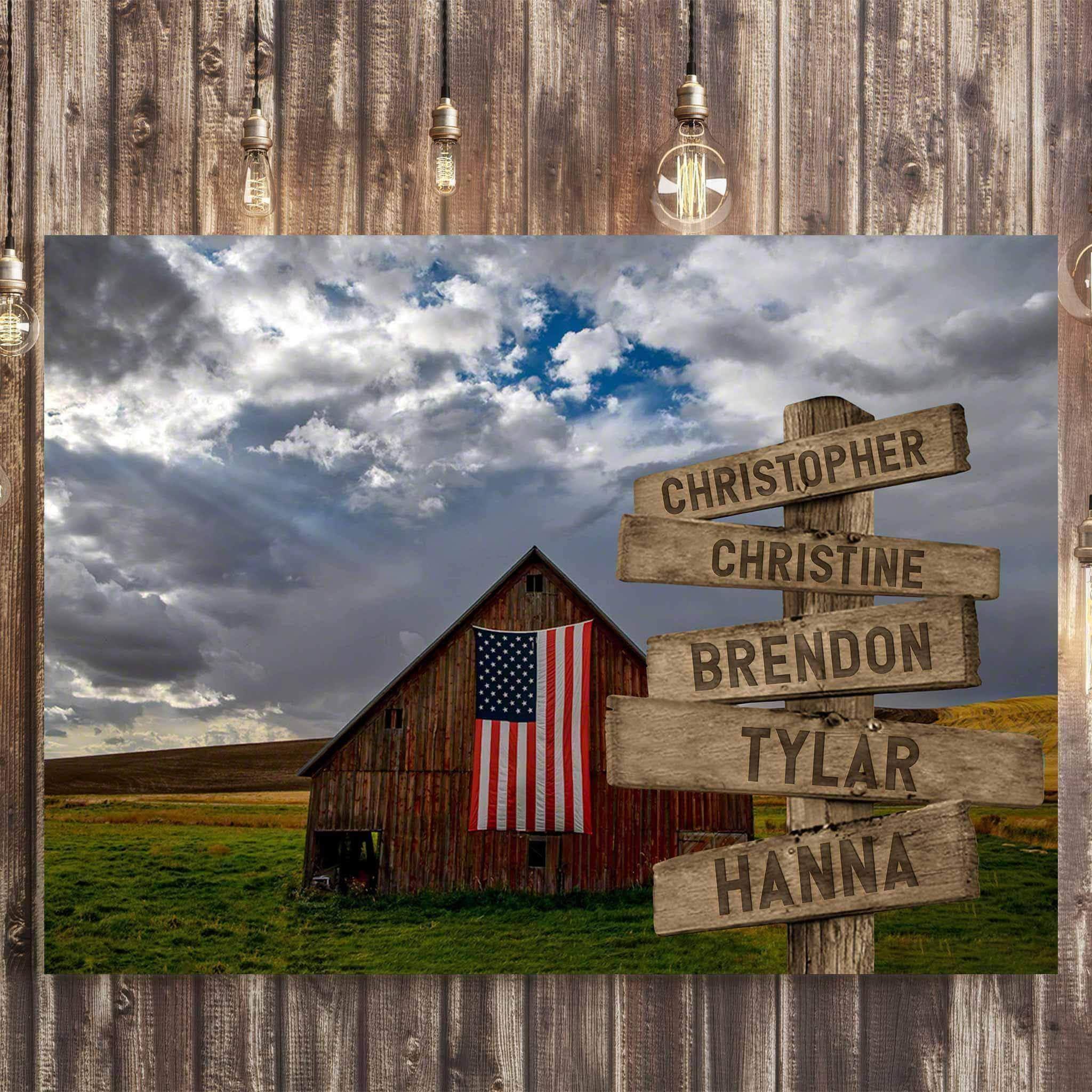 Red Barn American Flag Multiple Names Personalized Directional Sign CanvasCustomly Gifts