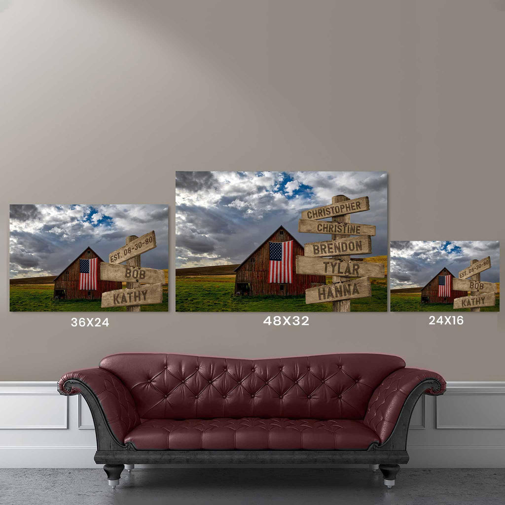 Red Barn with American Flag Multiple Names Personalized Directional Sign PosterCustomly Gifts