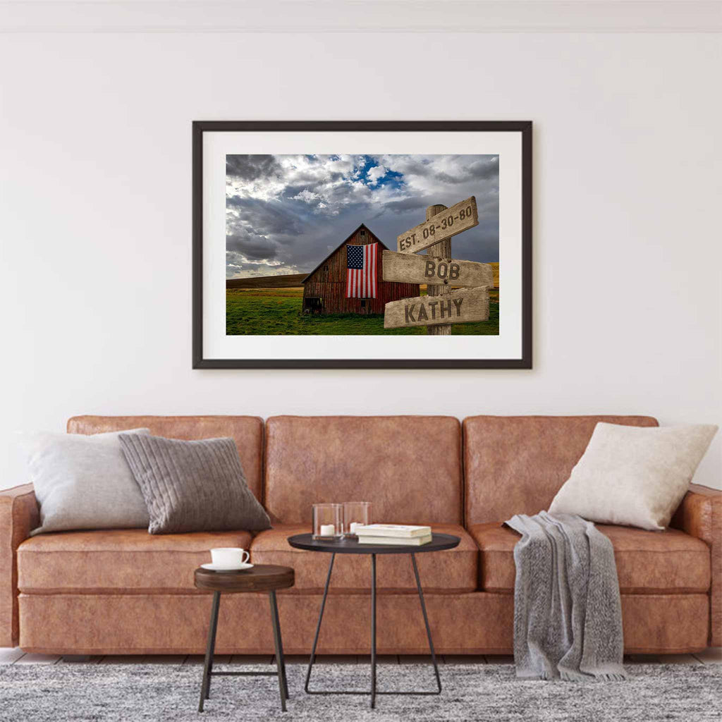 Red Barn with American Flag Multiple Names Personalized Directional Sign PosterCustomly Gifts