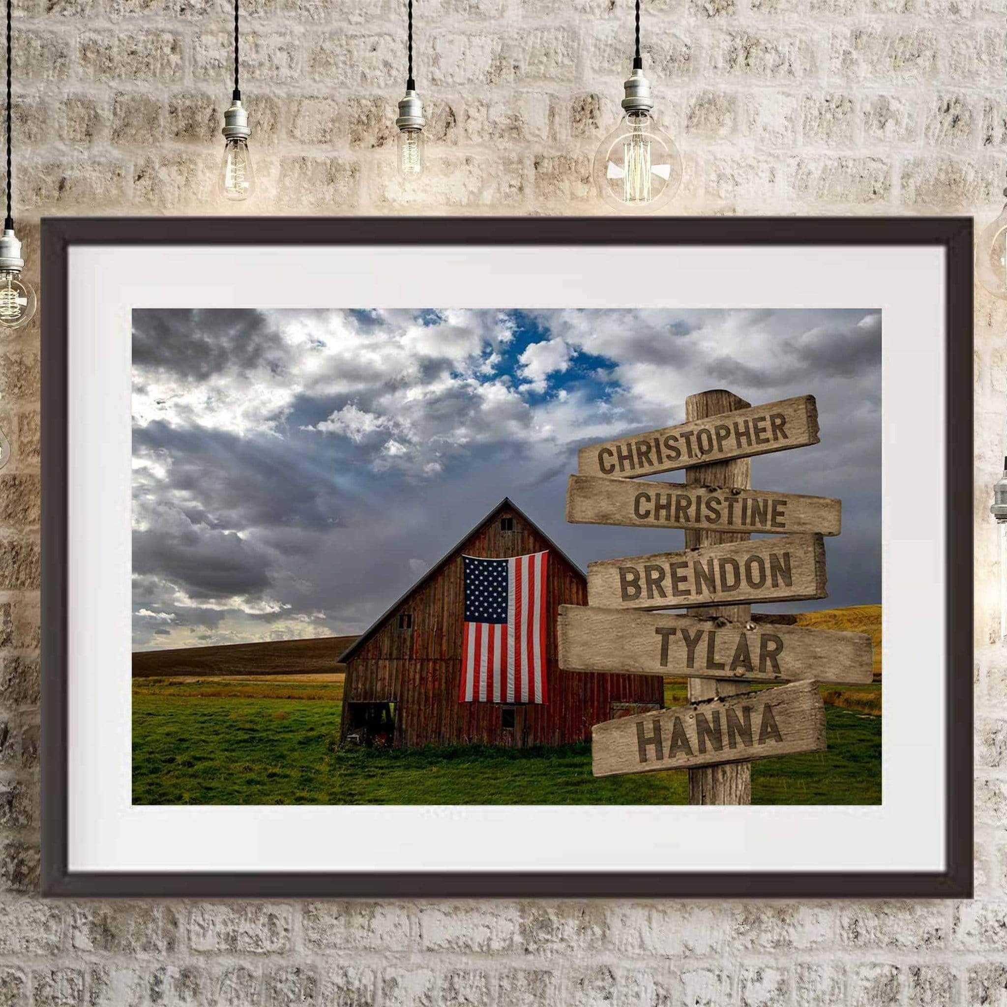 Red Barn with American Flag Multiple Names Personalized Directional Sign PosterCustomly Gifts