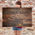 Relationship 2 Rope Hearts Rusted Cast Iron Cut Metal Effect Dark Wood Personalized CanvasCustomly Gifts