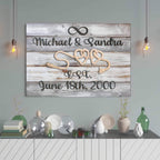 Relationship 2 Rope Hearts Rusted Cast Iron Cut Metal Effect Rustic Grey Wood Personalized CanvasCustomly Gifts