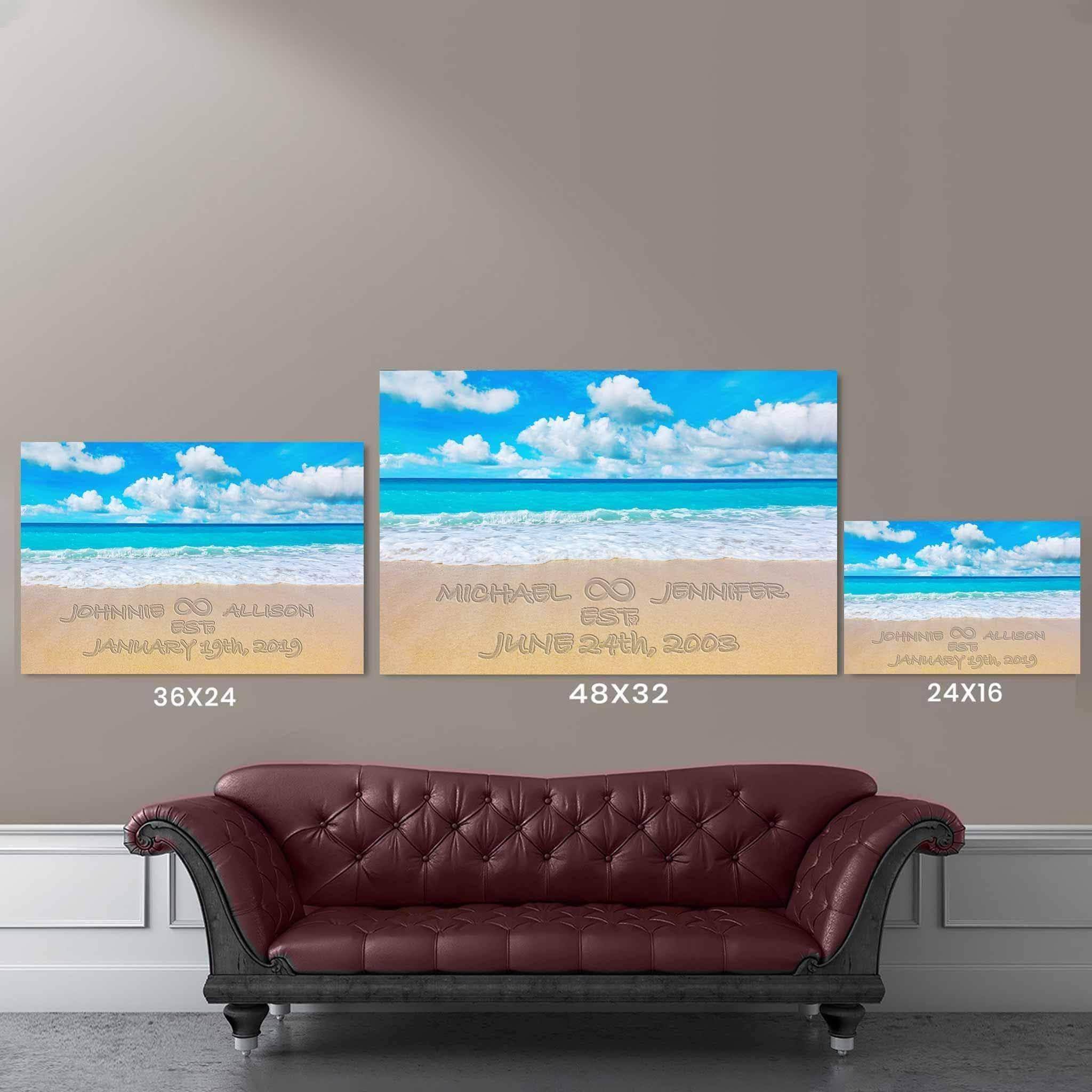 Relationship Infinity Sign Written In The Sand Beach Tropical Sea v1 Personalized CanvasCustomly Gifts