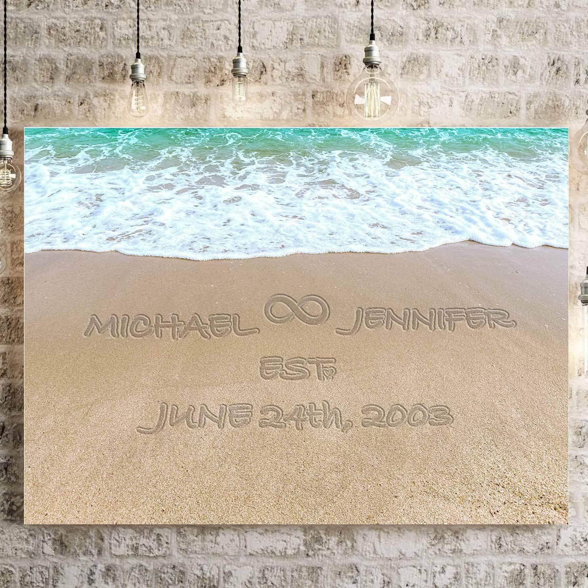 Relationship Infinity Sign Written In The Sand Beach Tropical Sea v2 Personalized CanvasCustomly Gifts