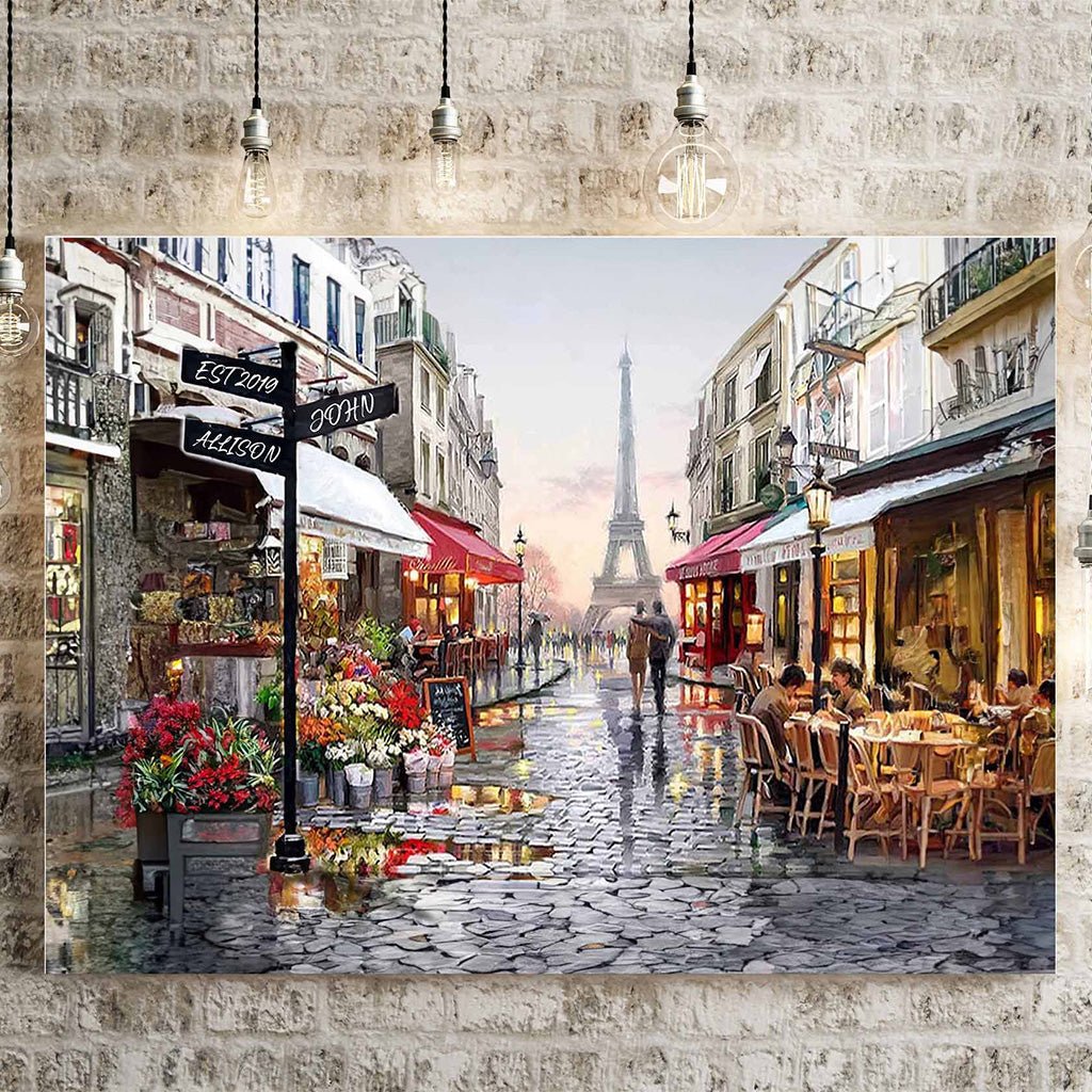 Romantic Paris Street Eiffel Tower Personalized Street Sign Oil Painting CanvasCustomly Gifts