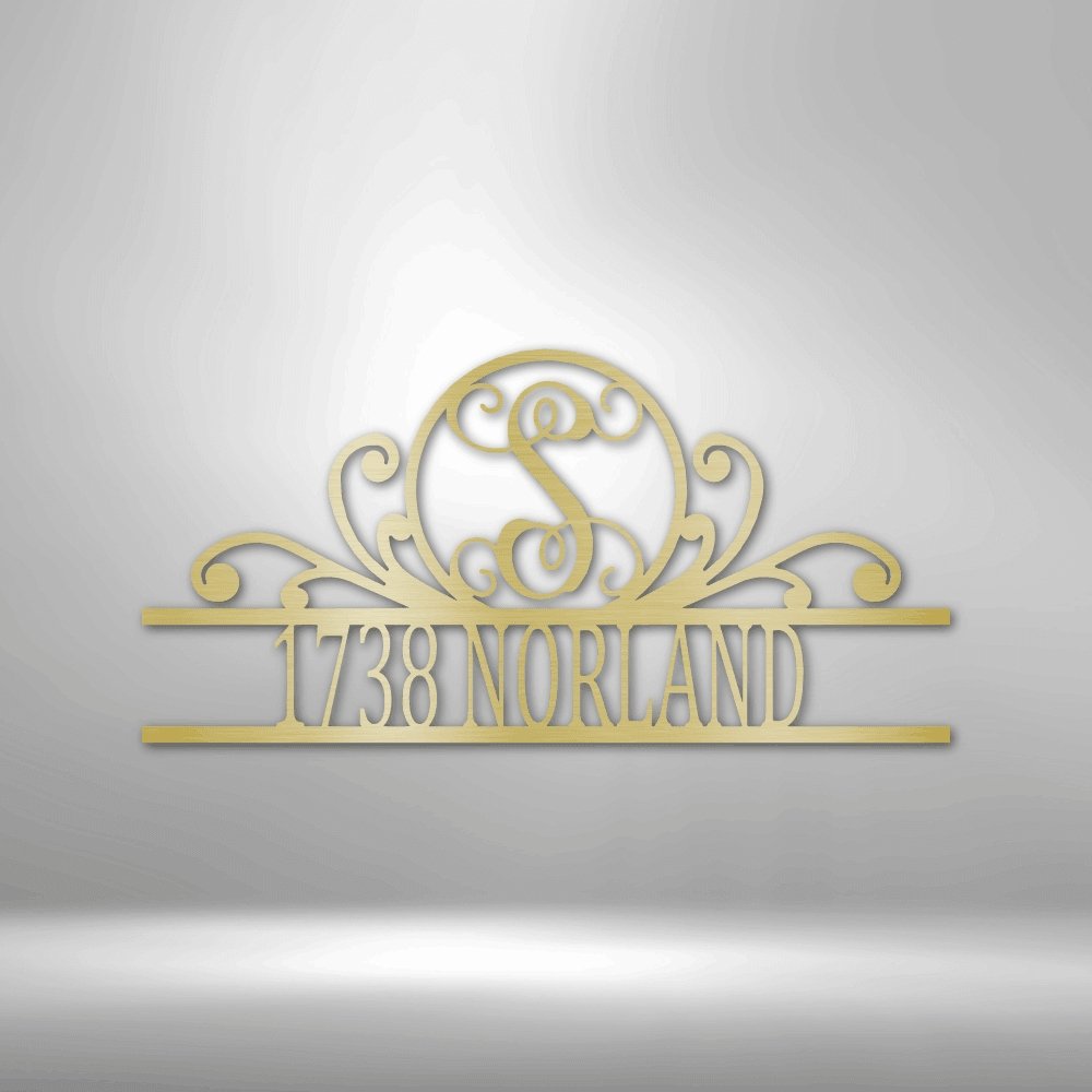 Scroll Personalized Family Initial Monogram Address Steel SignCustomly Gifts