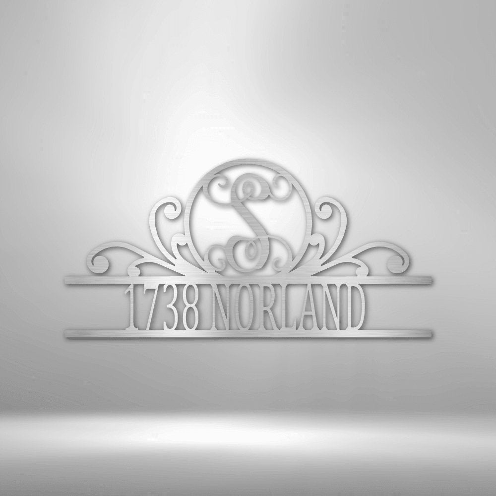 Scroll Personalized Family Initial Monogram Address Steel SignCustomly Gifts