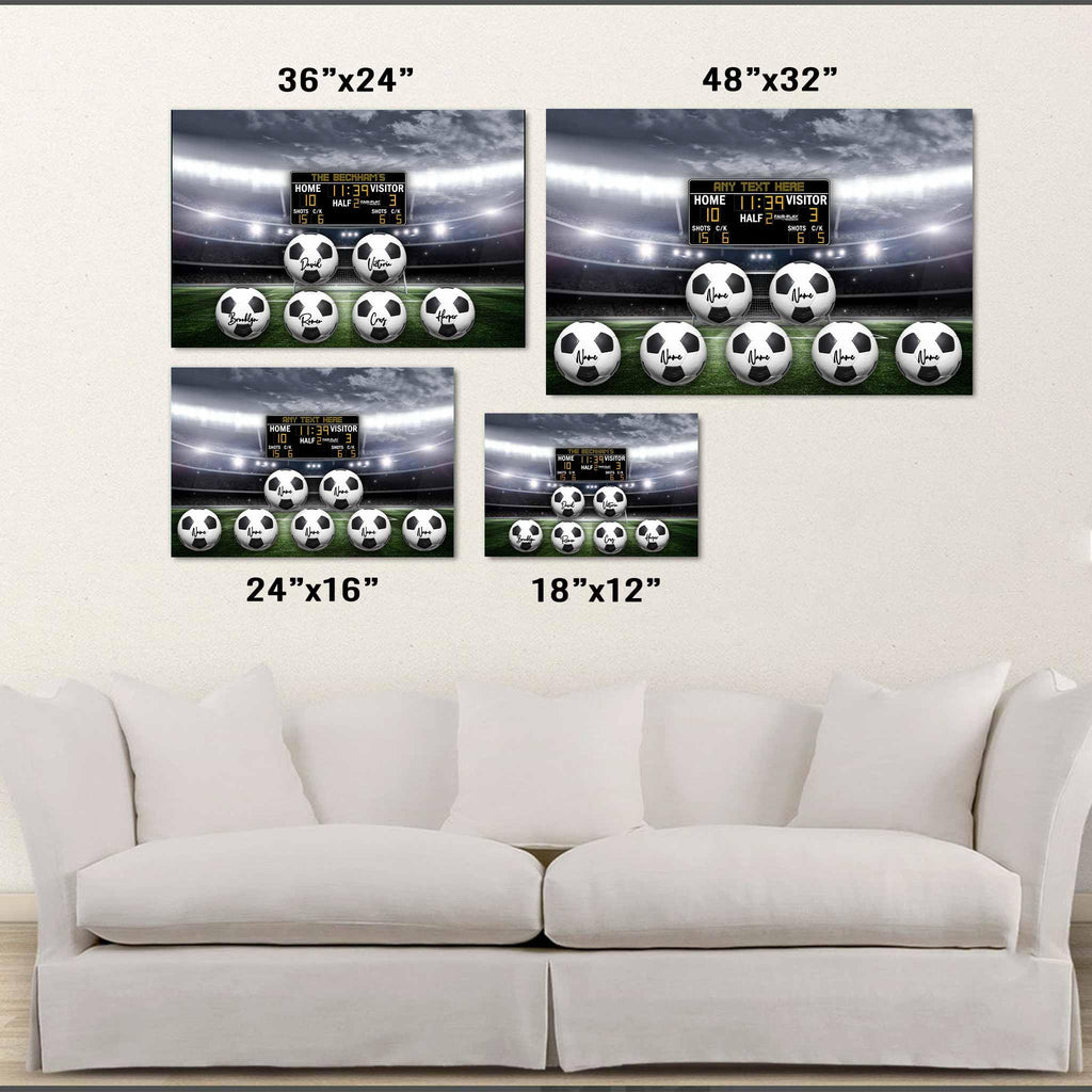 Soccer Stadium V1 Multiple Names Personalized Soccer Balls And Scoreboard Sign Poster PrintCustomly Gifts