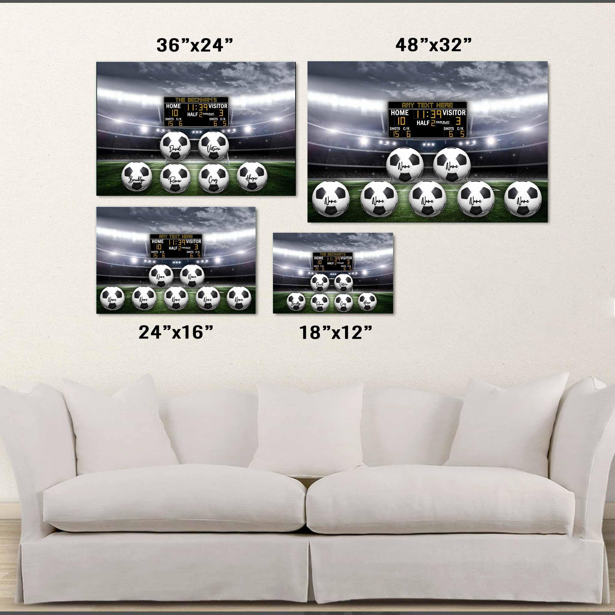 Soccer Stadium V1 Multiple Names Personalized Soccer Balls And Scoreboard Sign Poster PrintCustomly Gifts