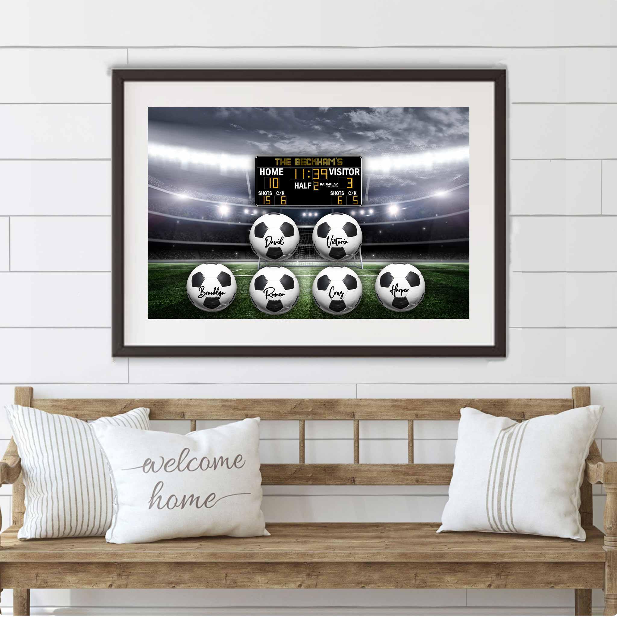 Soccer Stadium V1 Multiple Names Personalized Soccer Balls And Scoreboard Sign Poster PrintCustomly Gifts
