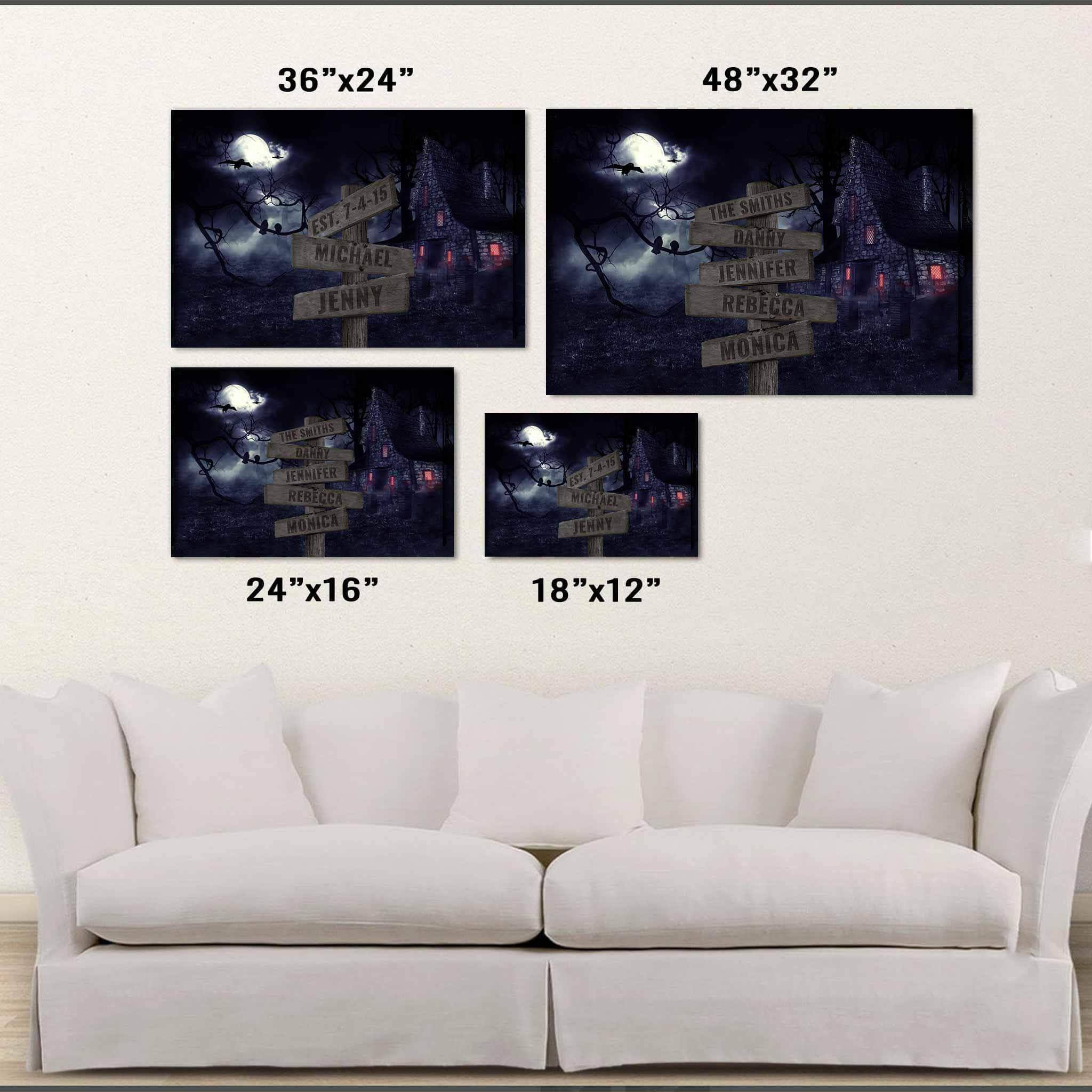 Spooky Haunted House Scene v1 Multiple Names Personalized Directional Sign PosterCustomly Gifts