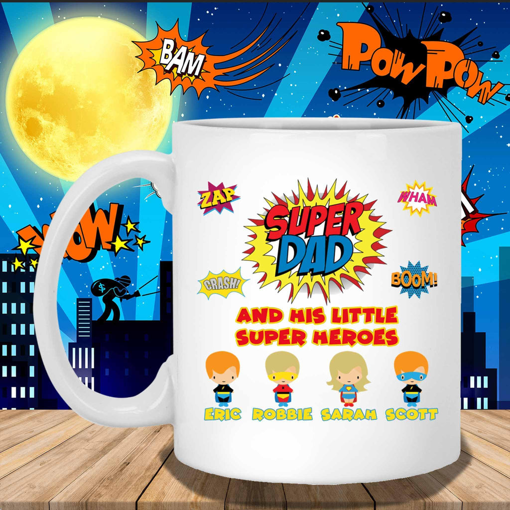 Super Dad And His Little Super Heroes Custom Personalized Coffee MugCustomly Gifts