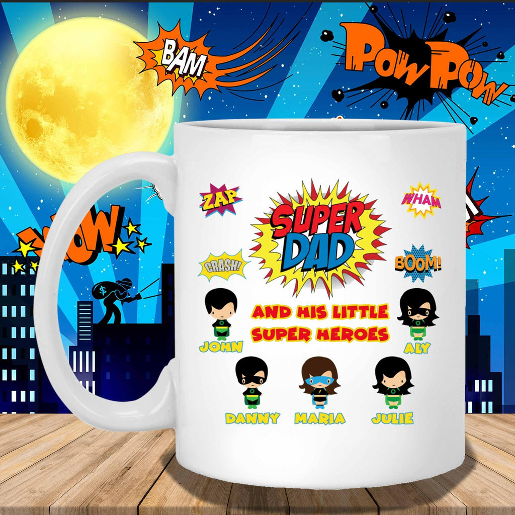 Super Dad And His Little Super Heroes Custom Personalized Coffee MugCustomly Gifts