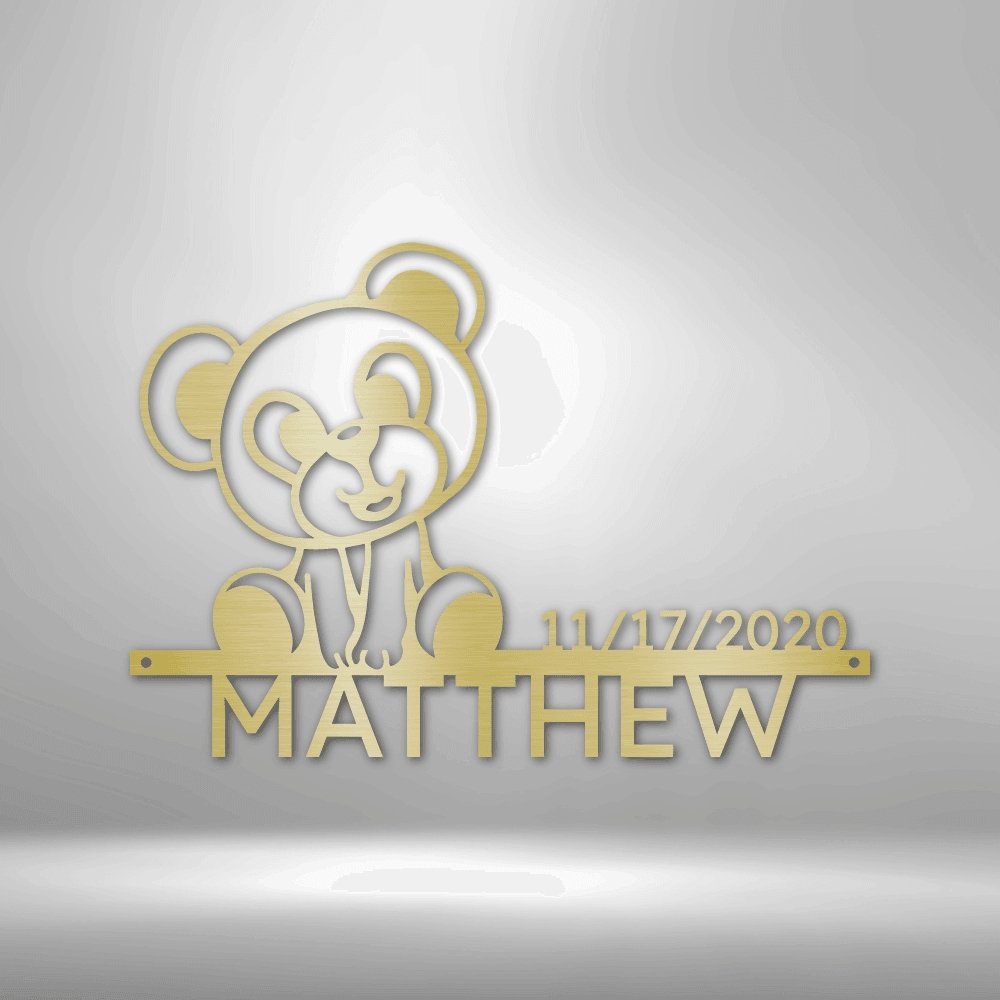 Teddy Bear Personalized Name Date Text Steel SignCustomly Gifts