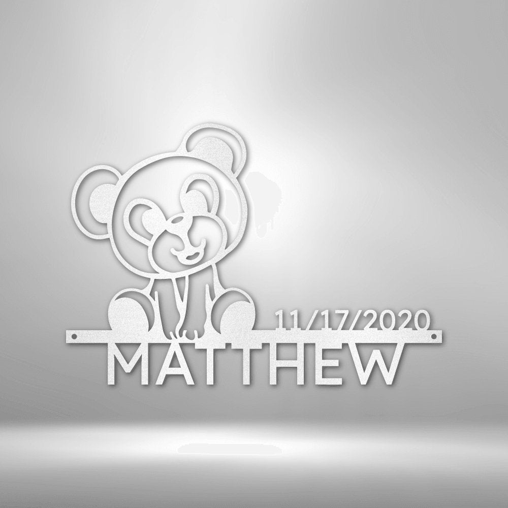 Teddy Bear Personalized Name Date Text Steel SignCustomly Gifts
