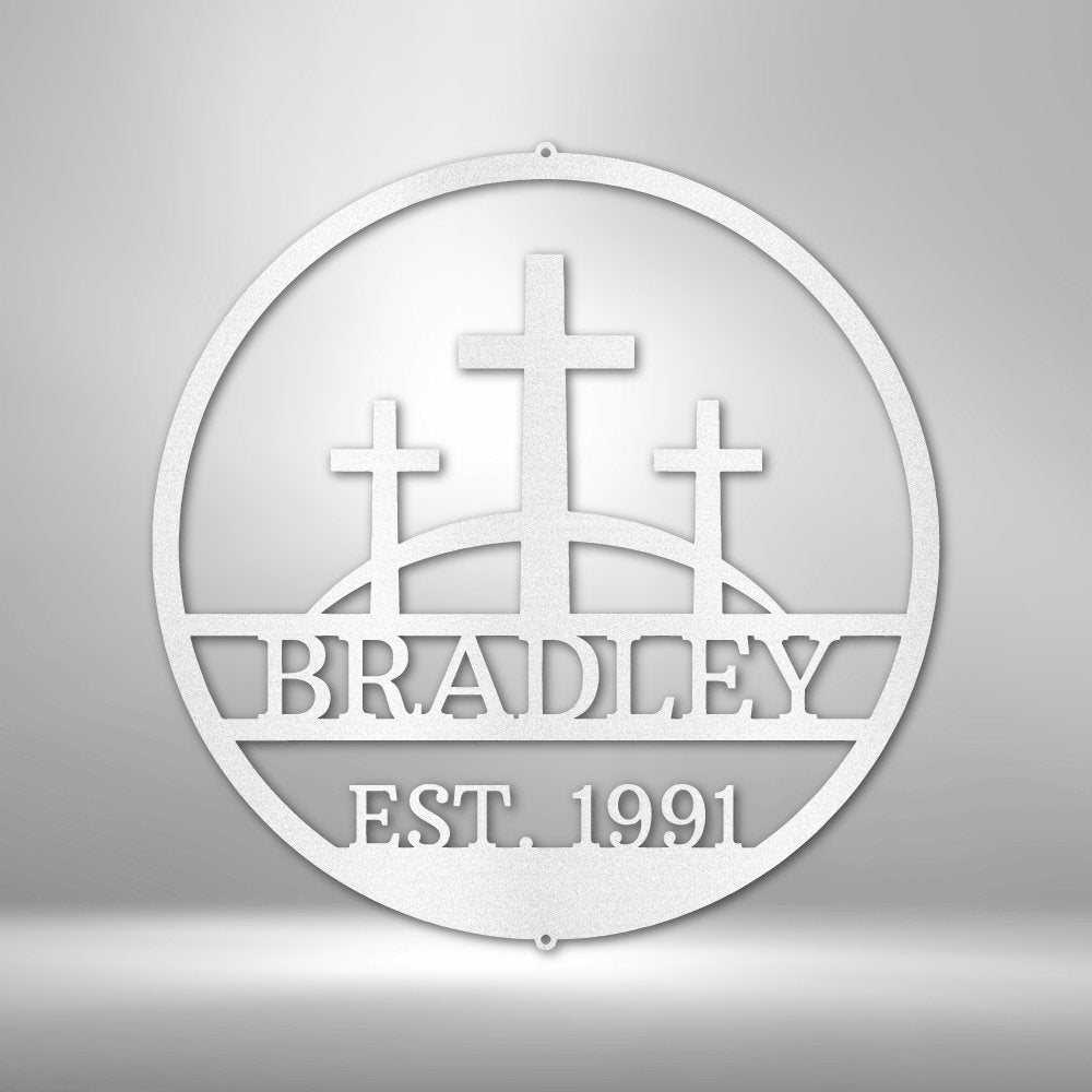 Three Crosses Personalized Name Text Steel SignCustomly Gifts