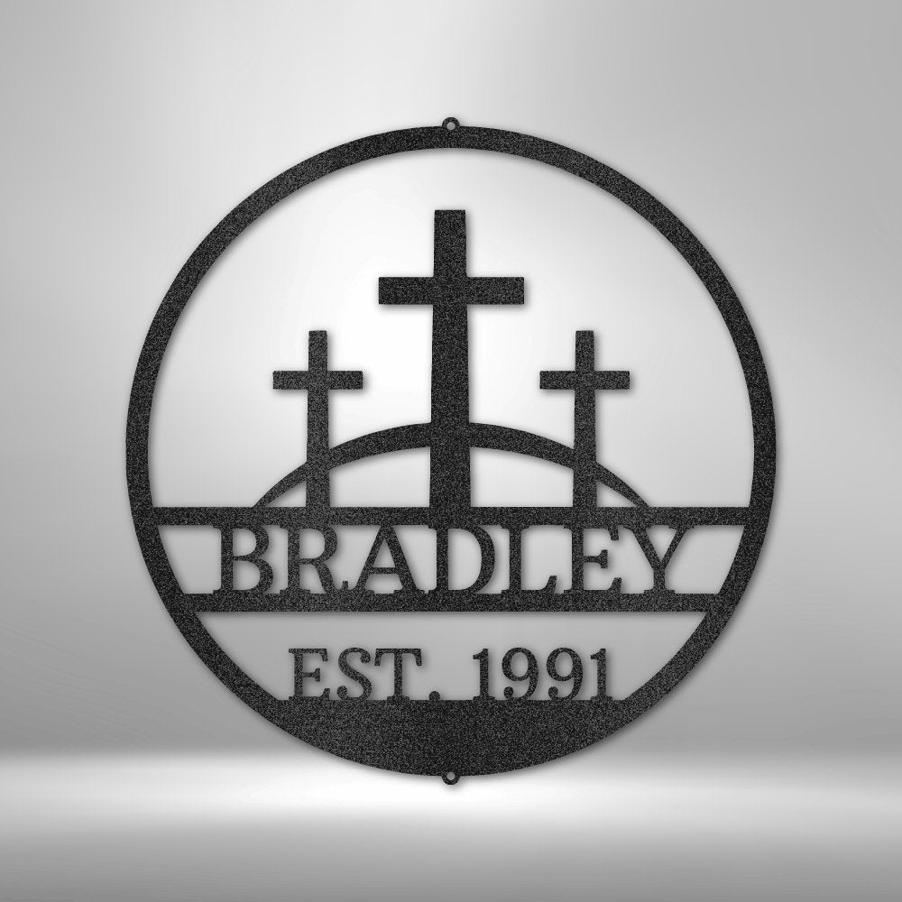 Three Crosses Personalized Name Text Steel SignCustomly Gifts