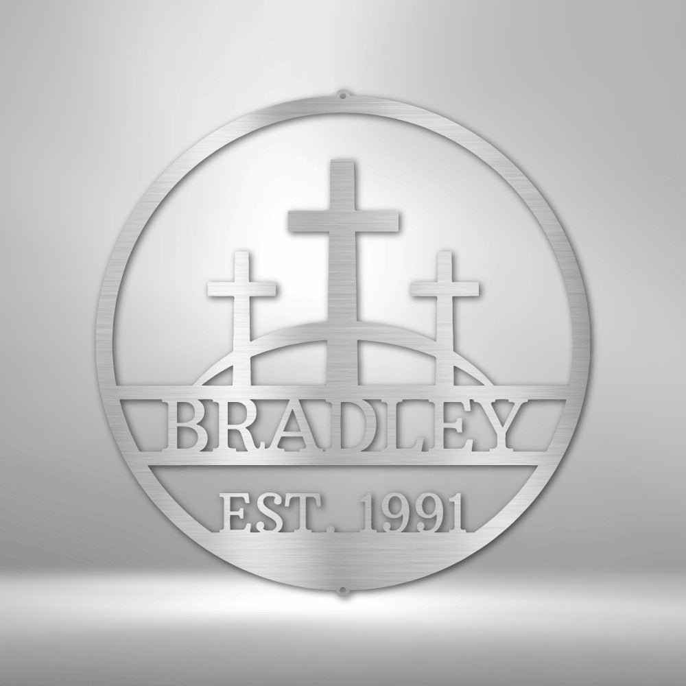 Three Crosses Personalized Name Text Steel SignCustomly Gifts