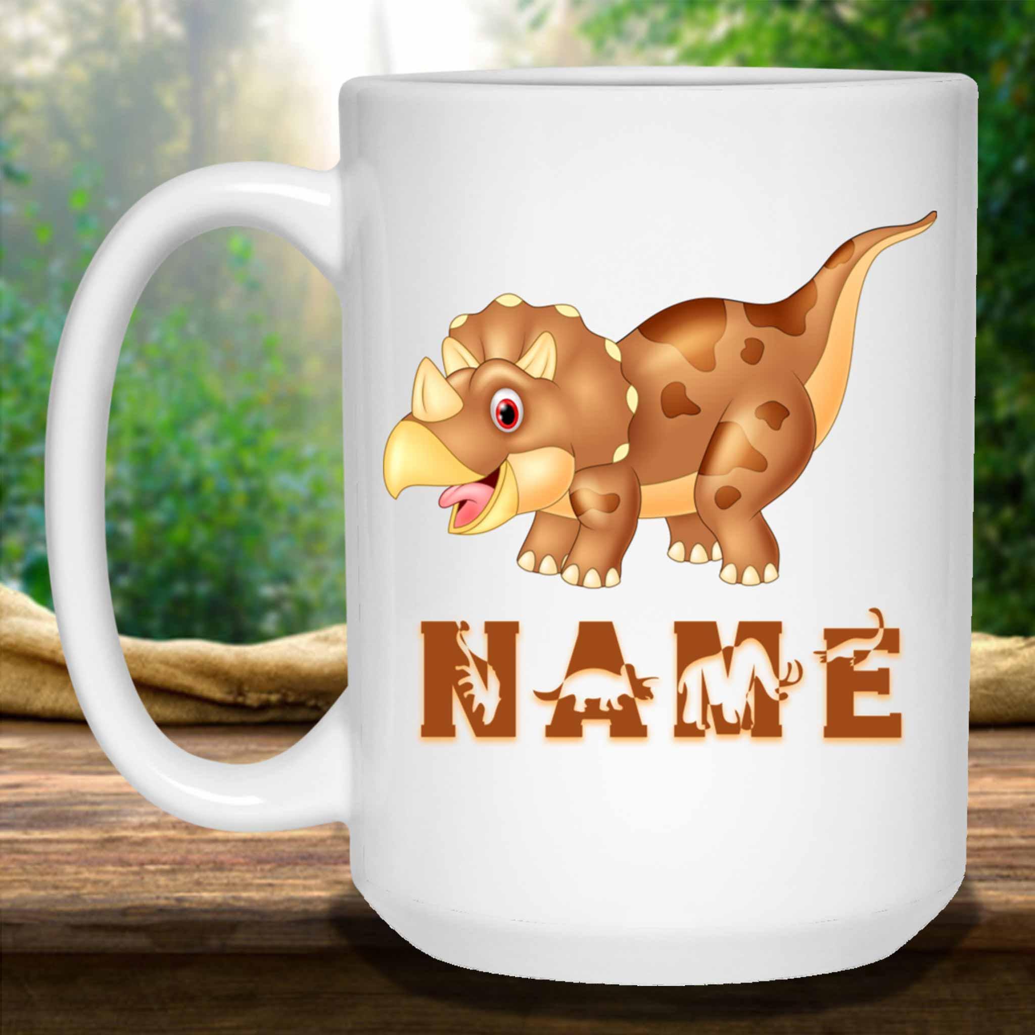 Triceratops Cartoon Dinosaur Custom Personalized Kids Themed MugsCustomly Gifts