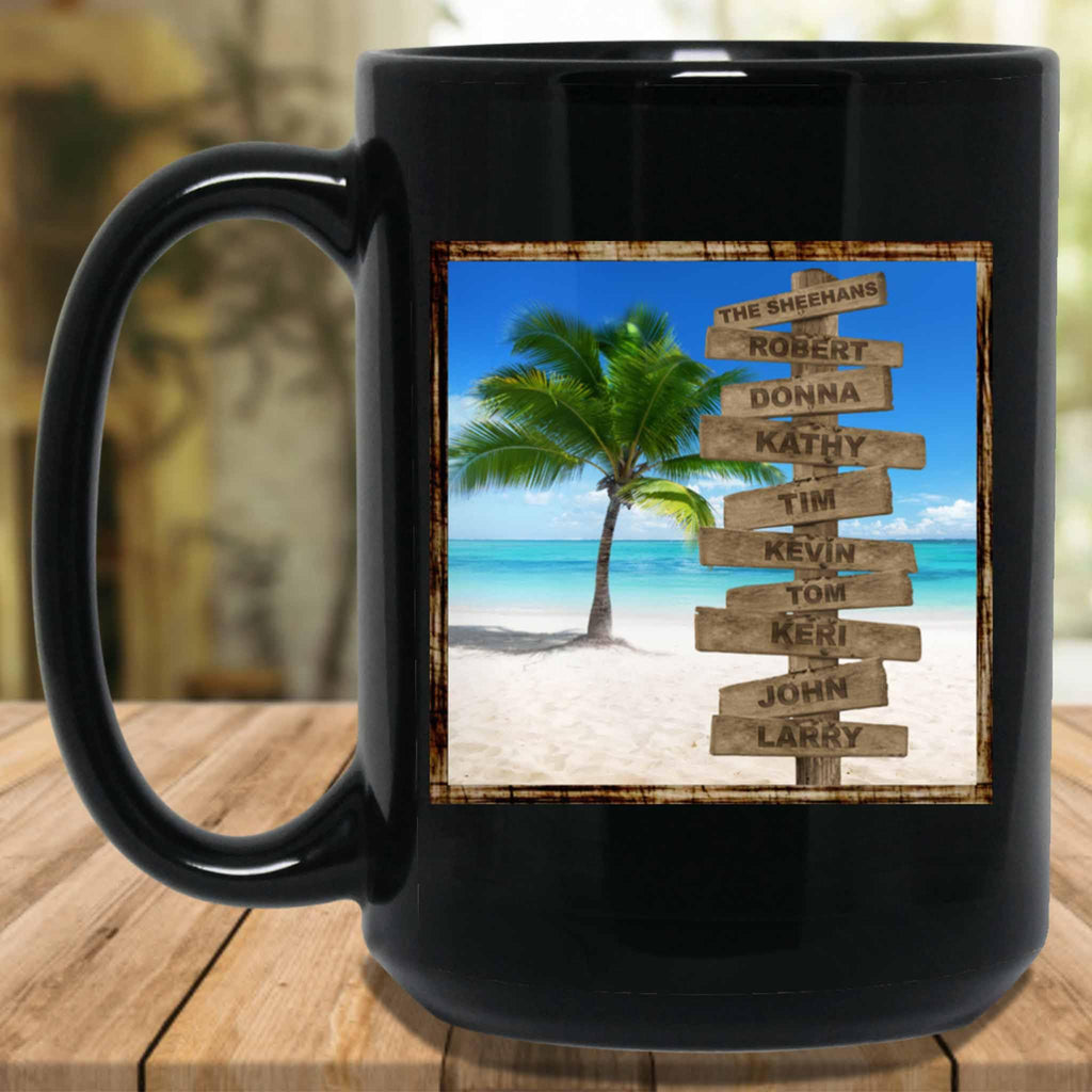 Tropical Beach v1 Personalized Multi-Names Directional Sign MugCustomly Gifts