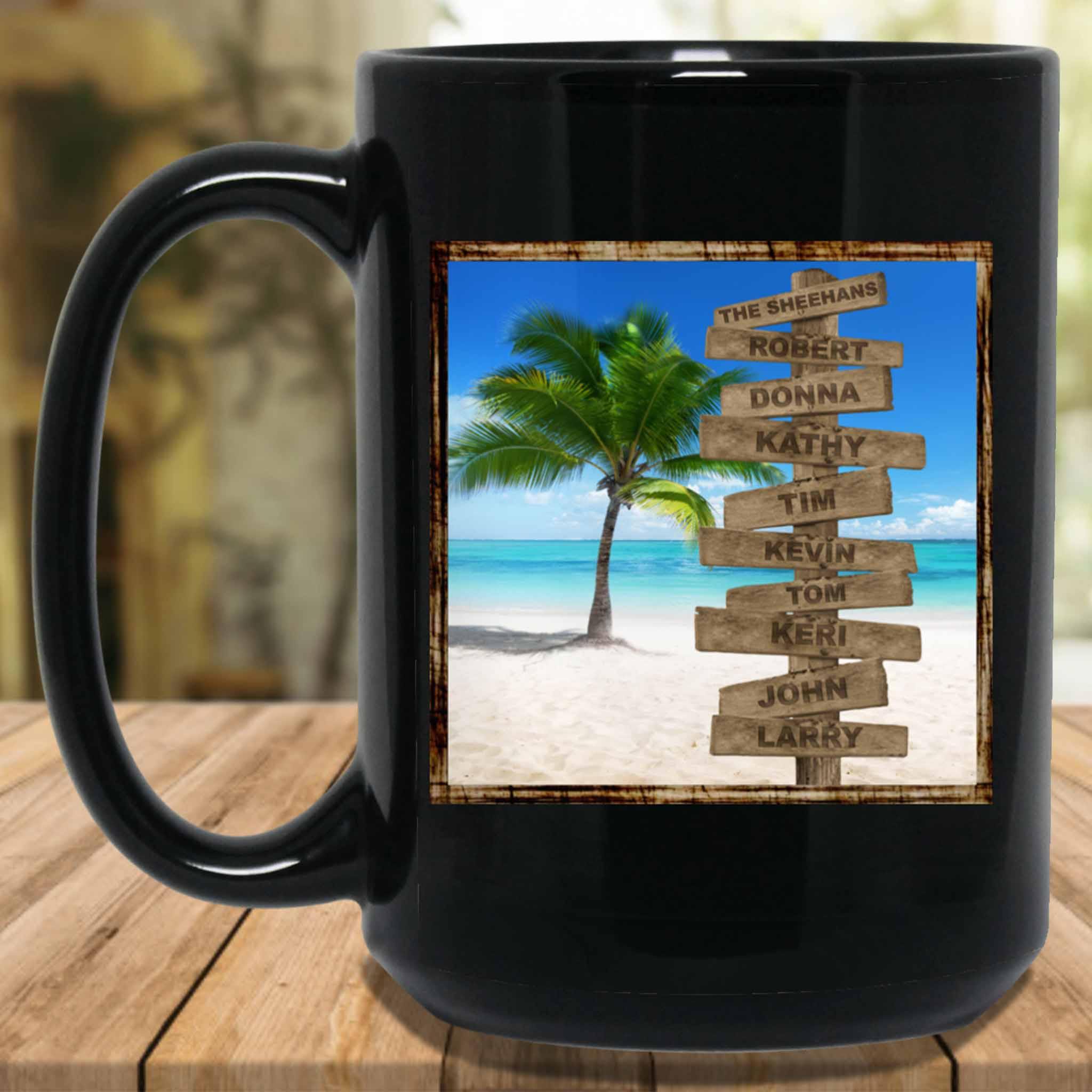 Tropical Beach v1 Personalized Multi-Names Directional Sign MugCustomly Gifts