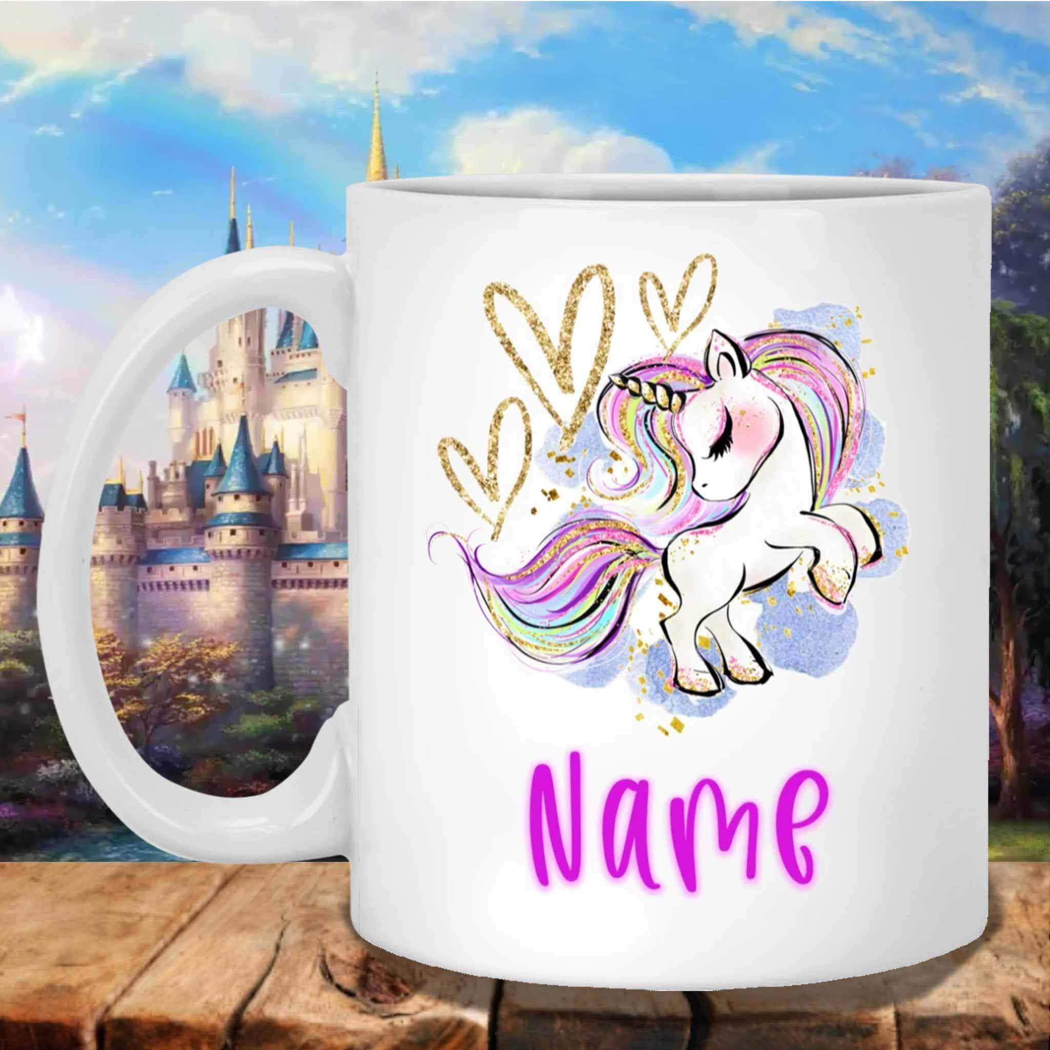 Unicorn and Hearts Colorful Custom Personalized MugsCustomly Gifts