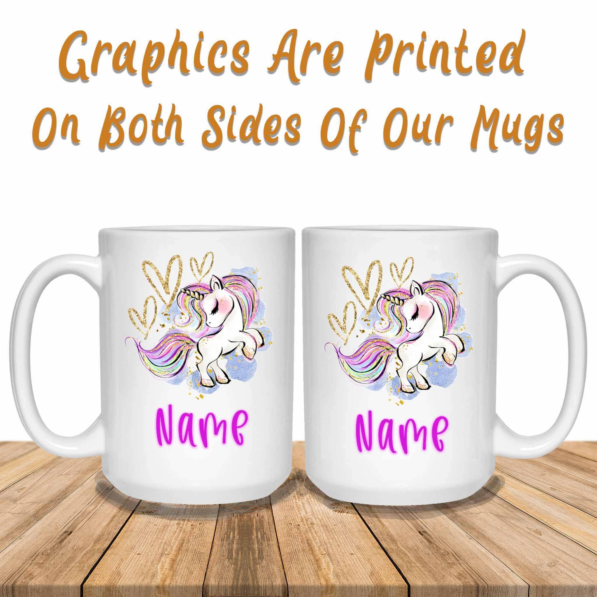 Unicorn and Hearts Colorful Custom Personalized MugsCustomly Gifts