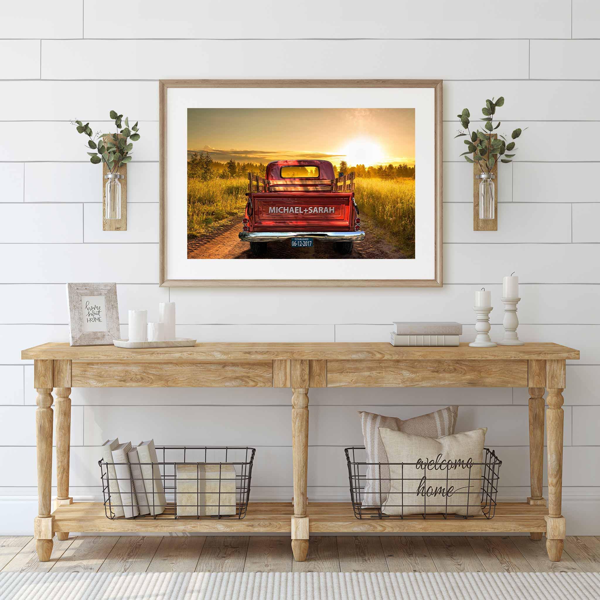 Vintage Truck Dirt Road And Sunset Personalized Tailgate & License Plate PosterCustomly Gifts