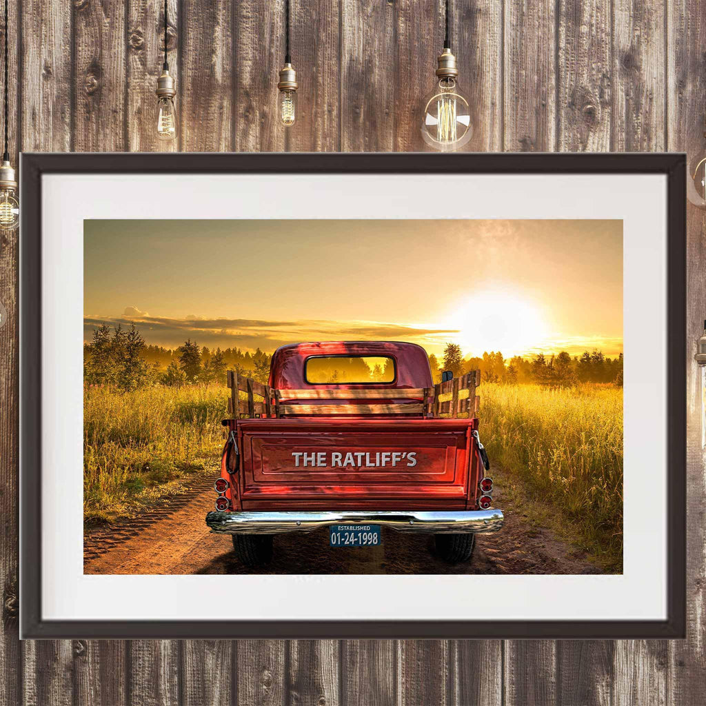 Vintage Truck Dirt Road And Sunset Personalized Tailgate & License Plate PosterCustomly Gifts