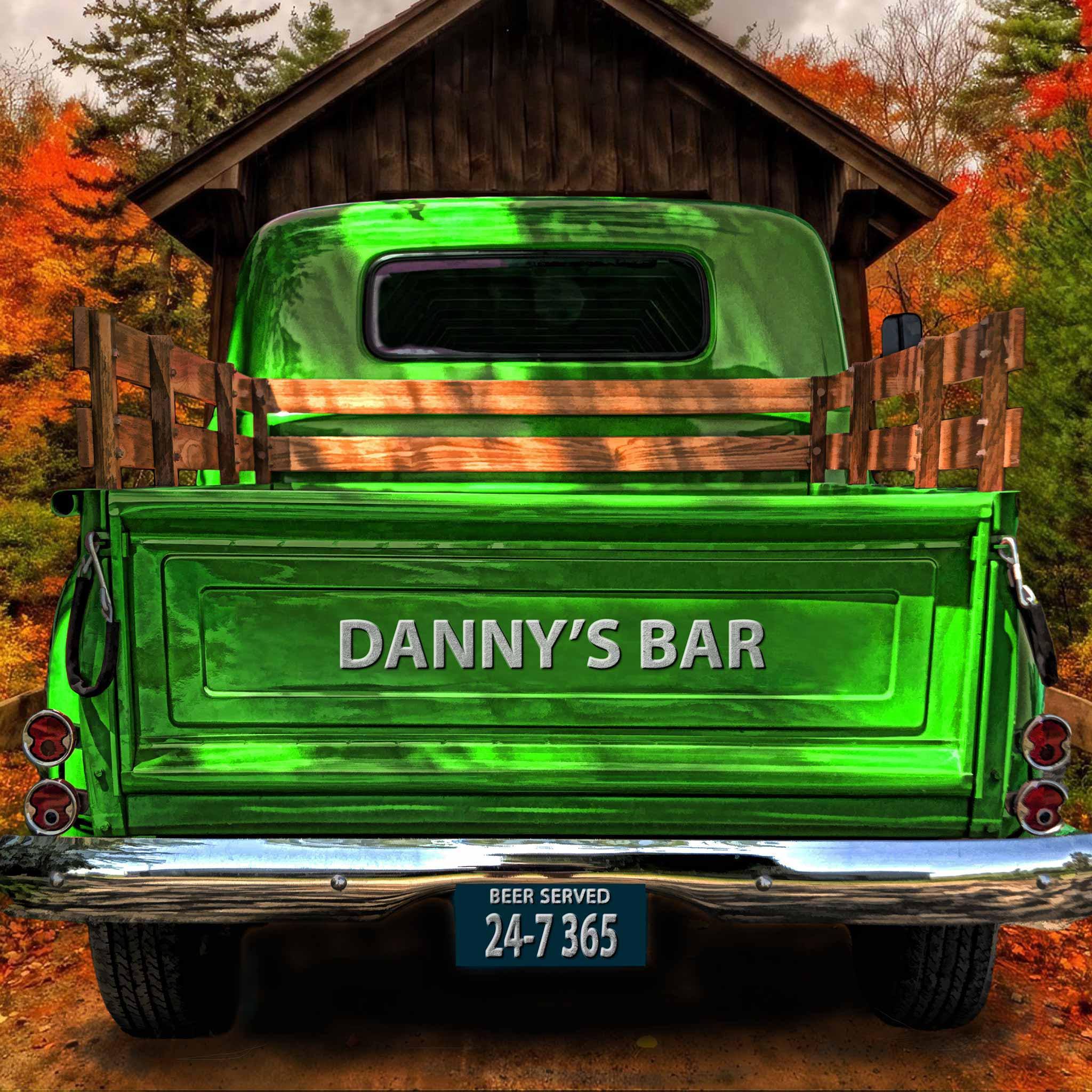 Vintage Truck (Green) On Covered Bridge Personalized Tailgate & License Plate CanvasCustomly Gifts