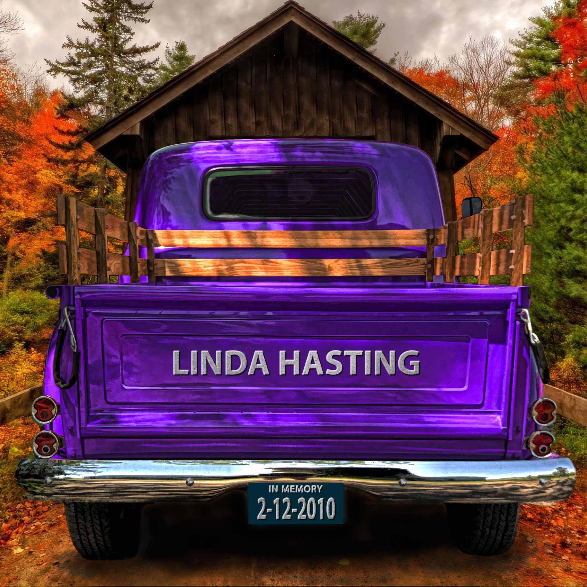 Vintage Truck (Purple) On Covered Bridge Personalized Tailgate & License Plate CanvasCustomly Gifts