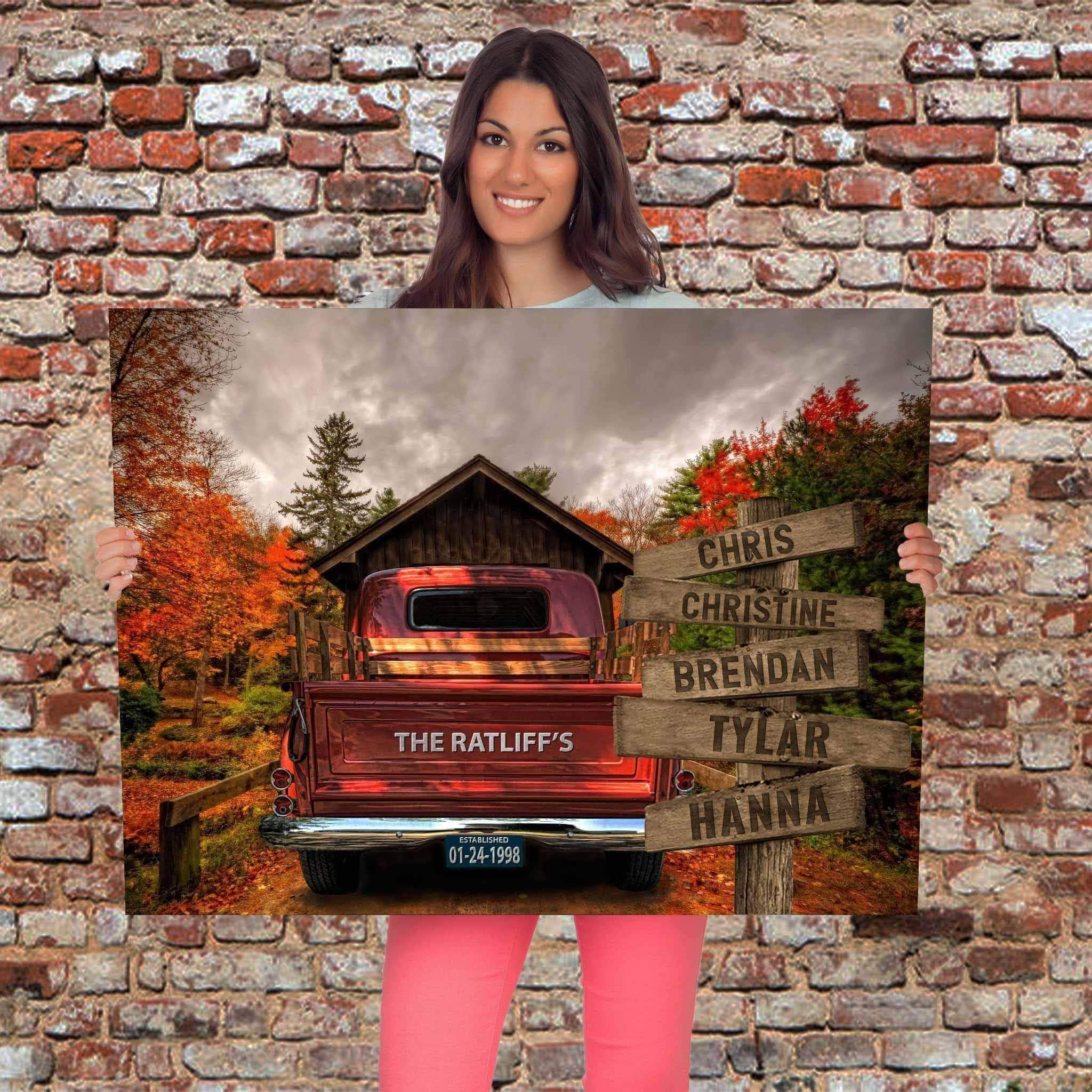 Vintage Truck Covered Bridge Personalized Directional Sign Canvas
