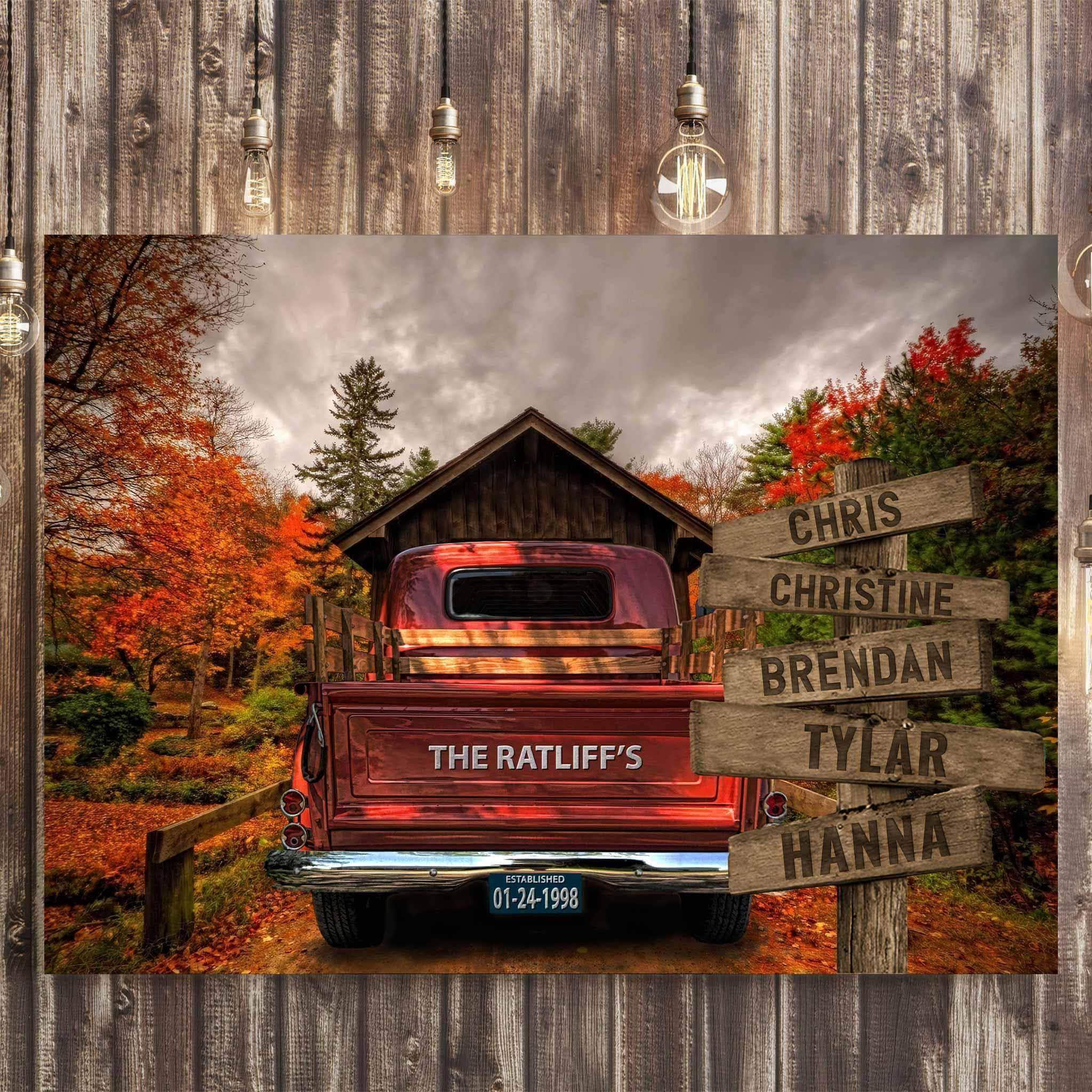 Vintage Truck (Rust) Covered Bridge Personalized Tailgate, License Plate & Directional Sign CanvasCustomly Gifts