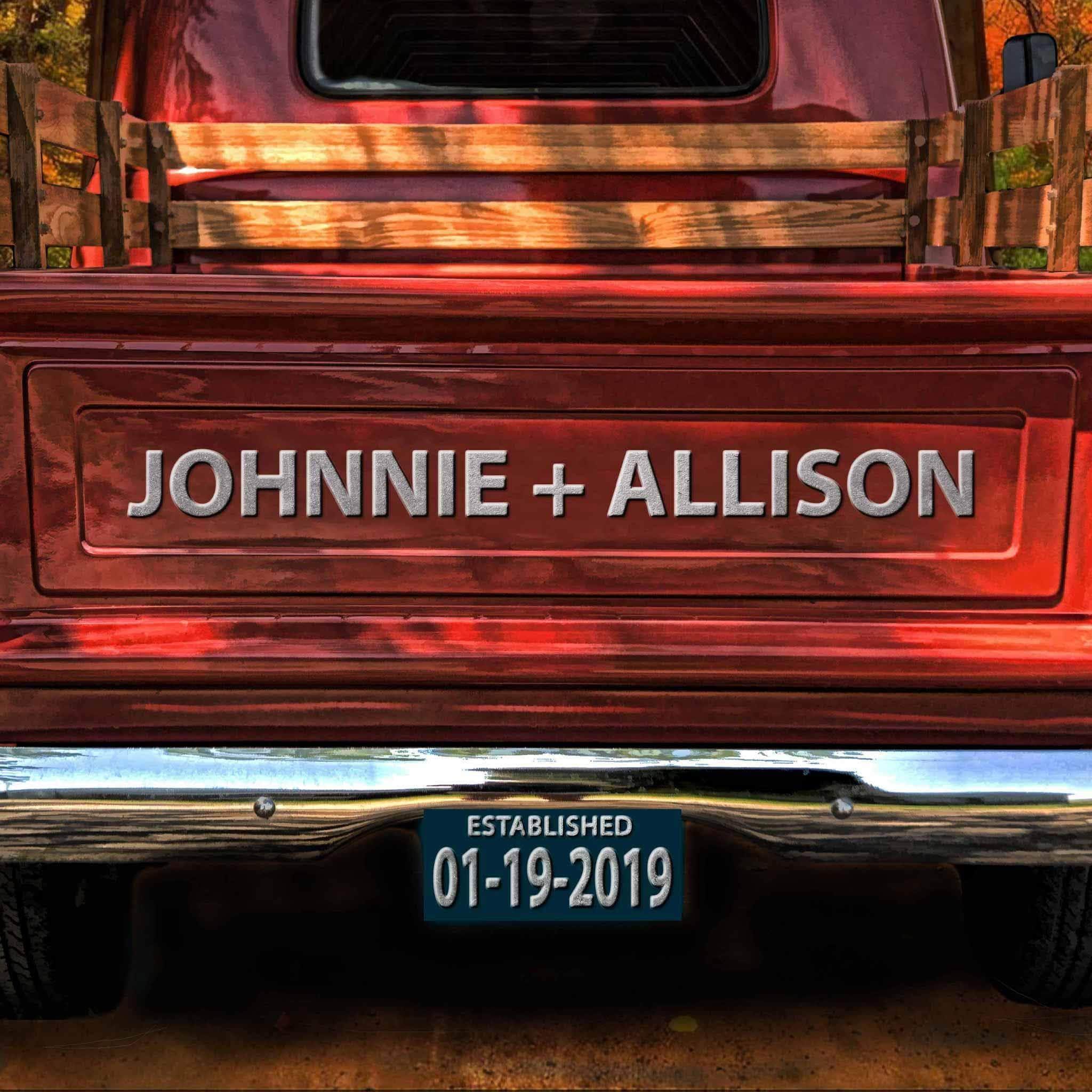 Vintage Truck (Rust Orange) Covered Bridge Personalized Tailgate & License Plate CanvasCustomly Gifts